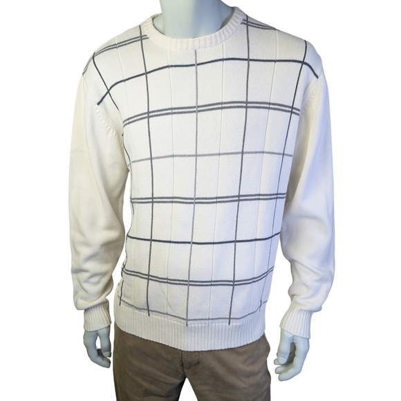 Oscar de la Renta Other - Oscar de la Renta 100% Cotton Cream Windowpane Grid Knit Sweater Men’s L